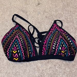 Black studded bikini top with color